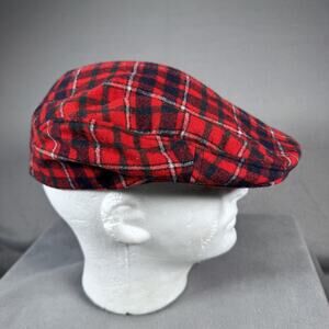 Pendleton Golf Hat Cap Fitted Mens 7 Red‎ Plaid Wool Ivy Flat Tartan Snap Brim